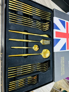 CP012 LOT IMPORTED PURE GOLDEN 28 PIECES CUTLERY SET